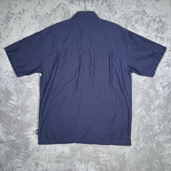 Vintage No Fear Button Down Shirt Navy Blue Tribal Stripe Men’s L - Picture 3 of 5